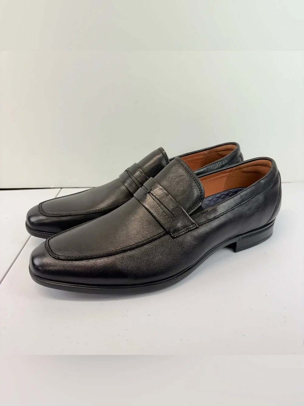 Florsheim Mens Size 10.5 Wide Zaffiro Moc Toe Penny Loafer Black Leather Shoes